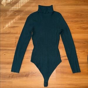 Chic Teal Turtleneck Sweater Bodysuit